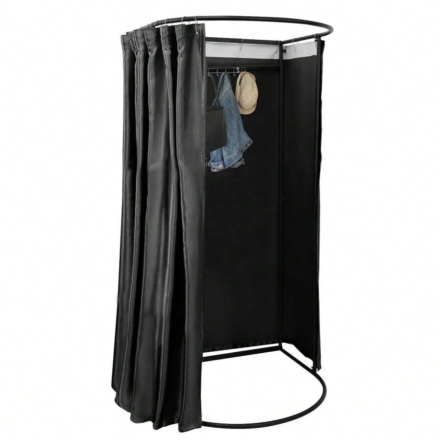 Umkleidekabinen-Set, 96 x 100 x 200 cm, Eckumkleidekabine für Bekleidungsgeschäfte mit schwarzer U-Stange und dicken Verdunkelungsvorhängen, modischer Sichtschutz, Tend Cabana (Schwarz)