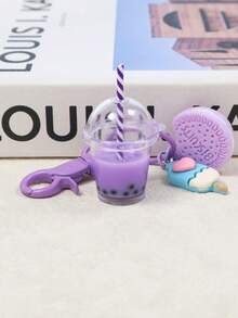 Sweet Pink Ice Cream & Bubble Tea Keychain Set - Cute Biscuit Keyrings For Girls Girl Handbag Purse Jewelry Friendship Gift - Purple - View 4