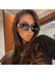 Retro Rectangular Frame Glasses, Black Stylish Design, Gray Lenses, Fashion Eyewear For Urban Style & Daily Commute - 黑色 - 查看 6