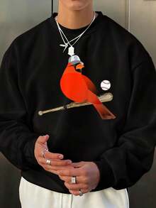 St. Louis Cardinals Baseball Bird Sweatshirt - Red Cardinal With Bat And Ball Design, Fan Apparel For MLB Sports Lovers, Perfect Gift For Baseball Season And Team Supporters - 黑色 - 查看 1