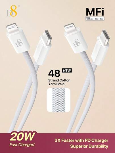 D8 2PCS MFi Certified USB-C To Lightning Charger Cable 1M 3.3FT Nylon Braided PD 20W Fast Charging Cord, Flexible Anti-Tan Gle Sync Data Cable Compatible With Compatible With Iphone 14/14 Plus/14 Pro/14 Pro Max/13/13 Mini/13 Pro/13 Pro Max/12/12 Mini/12 Pro/12 Pro Max/11/11 Pro/11 Pro Max/XR/XS/XS Max/X/8/8 Plus/7/7 Plus/6S/6S Plus/SE 2022/SE 2020/IPad Air 5/4/IPad Pro 12.9/11-Inch/IPad Mini 6/5, Fast Charging Compatible With Iphone 14 Up To 50% Power In 30 Minutes, Nylon Braided Material Resists Wear & Tear