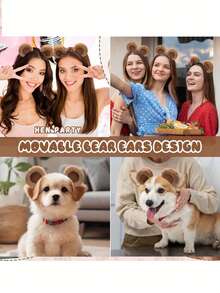 1 szt. Kawaii mała opaska na głowę z uszami niedźwiedzia, opaska z uszami niedźwiedzia brązowego, słodka opaska na włosy z ruchomymi uszami, nakrycie głowy niedźwiedzia do makijażu, mycia twarzy, cosplayu zwierząt, pluszowa opaska na głowę z niedźwiedziem, opaska na włosy, obręcz do włosów. Impreza świąteczna, impreza noworoczna