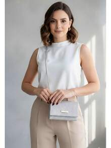 Set Of 2 Small Square Party Bags With Glitter - Handbag With Glitter - Promotion - Immediate Shipping - 銀色 - 查看 2