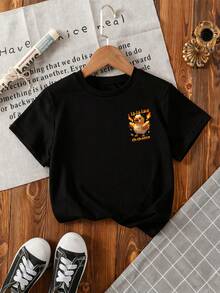 小男孩卡通印花短袖T恤 - 黑色 - 查看 2