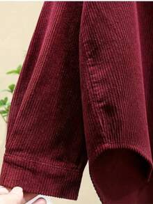 Damen Cord Hemd - Burgunderroter Kragen Langarm Top, 100% Polyester maschinenwaschbar, eleganter Lässig Unifarbe Alltagskleidung, geeignet für alle Jahreszeiten - Bordeaux - Übersicht 3