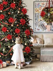 15pcs/Set Christmas Tree Flowers (5 Flowers + 5 Stems + 5 Clips) - No Power Needed, Easy To Hang, Durable Plastic Holiday Decor, Suitable For Christmas, Weddings, Parties Indoor/Outdoor Use, Elegant Floral Decoration, Home Decor, Reusable Decorations, Artificial Flowers, Christmas Decorations, Holiday Event Supplies, Special Occasion Gifts - Multicolor - View 4