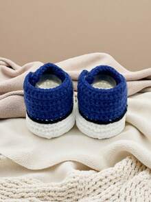 1双手工钩编婴儿鞋，室内爬行袜 - 藏蓝色 - 查看 7