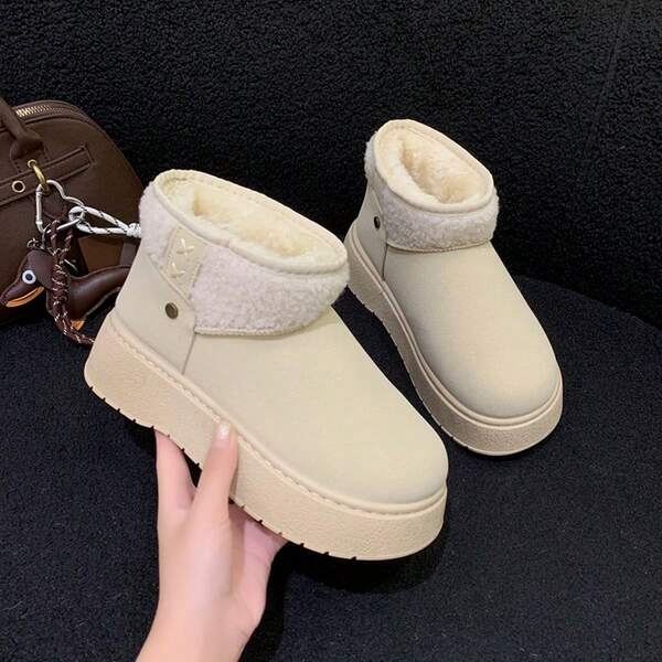 بوت رياضية نسائية خارجية ذات إبزيم معدني عصري، بوت ثلج نسائية