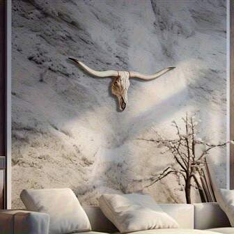 Vintage Resin Ox Skull Wall Decor - Delicate Gold Carving, Rustic Style For Living Room, Bedroom, Bar Decoration | Exquisite Craftsmanship, Indoor Wall Hanging, Skeleton Ornament, Western Aesthetics, Handcrafted Details, Home Decor, Retro Art, Statement Piece, Essential For Home Designers