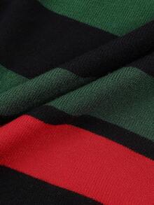 ii Women's High Neck Raglan Sleeve Fitted Striped Knit Pullover Sweater Black - Black - View 6