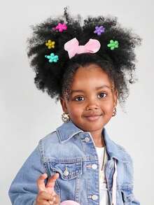 1 kẹp tóc hoa cho bé búi tóc Afro phồng mềm mại Marley Kinky cho bé gái kèm thun co giãn - màu đen - Xem 4