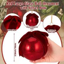 6 Piezas 10 Adornos Navideños Grandes Vintage de Vidrio de Mercurio con Lazo Terciopelo Adornos Navideños Colgantes Bolas Vidrio para Decorar el Árbol Navidad(Rojo) - Verde - Ver 2