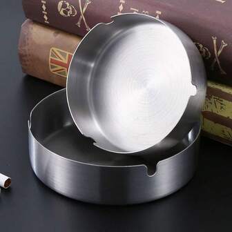 [Exquisite Stainless Steel Ashtrays]5 Sets Of Exquisite Stainless Steel Ashtrays - Circular Design, Each Ashtray Has 3 Compartments - Suitable For Indoor And Outdoor Use, For Home, Hotels, Restaurants, Indoors, Outdoors (Silver)