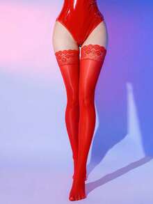 CLAGAINER Bas longs en dentelle et silicone antidérapants 10D brillants, bas en soie, motif plume de paon, intéressants, transparents et sexy, porte-jarretelles - Blanc - Voir 14