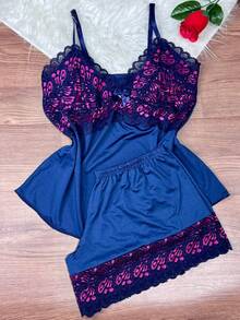 Short Doll Women's Pajama Set/ Two-Tone Lace - Multicolor - View 1