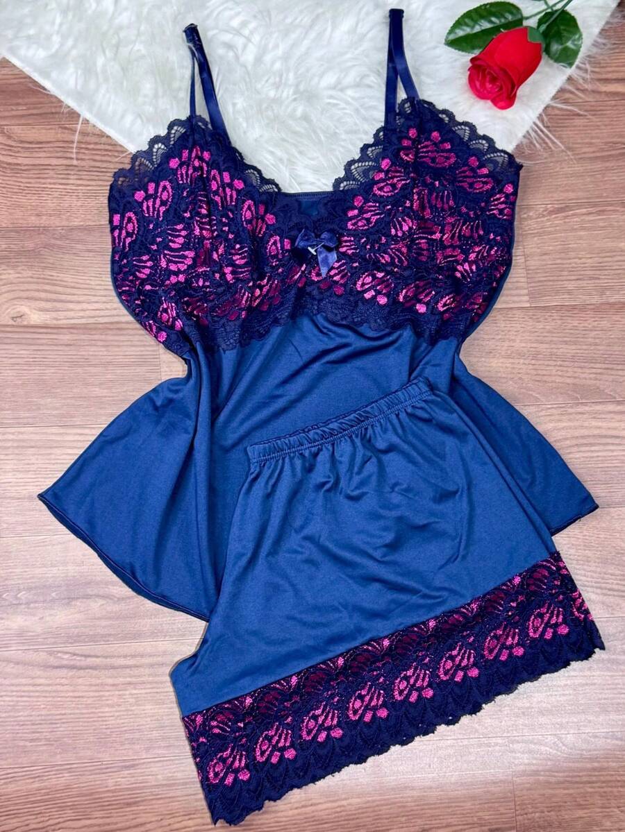 Short Doll Women's Pajama Set/ Two-Tone Lace - Multicolor - View 1