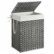 SONGMICS Cesta de Almacenamiento, Cesta de Lavandería de 90 L con Tapa, Plegable, Bolsas de Tela Extraíbles y Asas, para Mantas, Ropa, Salón, Dormitorio, Lavadería, Gris - Gris - Ver 9