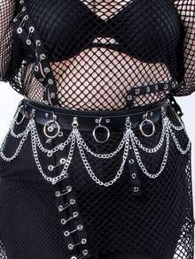 Waist Chain Belt,Casual Gothic Jewelry Body Chain,Adjustable Waist Belt For Party Cosplay,Silver Chain Leather Belt