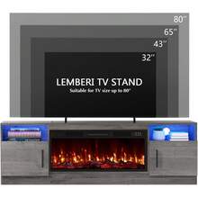 70 Inch Fireplace TV Stand Entertainment Center With 36" Fireplace, 70" Wooden TV Stand For TVs Up To 80", Media TV Console With High Gloss Storage Cabinet And 16 Colors LED Lights - 查看 7