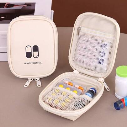 Bolsa portátil de almacenamiento de medicamentos con múltiples compartimentos y diseño de cremallera a prueba de polvo, adecuada para el hogar, la oficina y los artículos esenciales de viaje