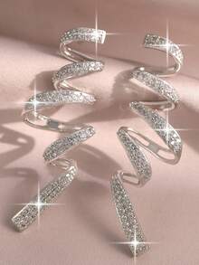 1pair Luxury Spiral Cubic Zirconia Dangle Earrings,Fashion Versatile Large Earrings For Women Wedding/Engagement Banquets,Anniversary Party Gift - White - View 10