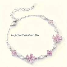 1 Piece - Elegant Pink Cherry Blossom Bracelet, Women's Fashion Cute Exquisite Cube Petal Adjustable Bracelet - Hồng - Xem 4