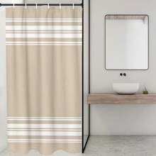 1pc Modern Striped Shower Curtain - Durable Polyester Fabric, Machine Washable With Hooks Included, Beige & White Stripes For All-Season Bathroom Decor, Contemporary Home Aesthetic - ngẫu nhiên - Xem 4