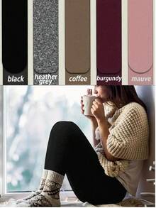 女士保暖内衬紧身裤，纯色高腰保暖修身裤，保暖防起球，适合瑜伽、健身、跑步，长款针织面料，涤纶和氨纶混纺，运动休闲风格，节日礼物，冬季必备 - 黑色 - 查看 6