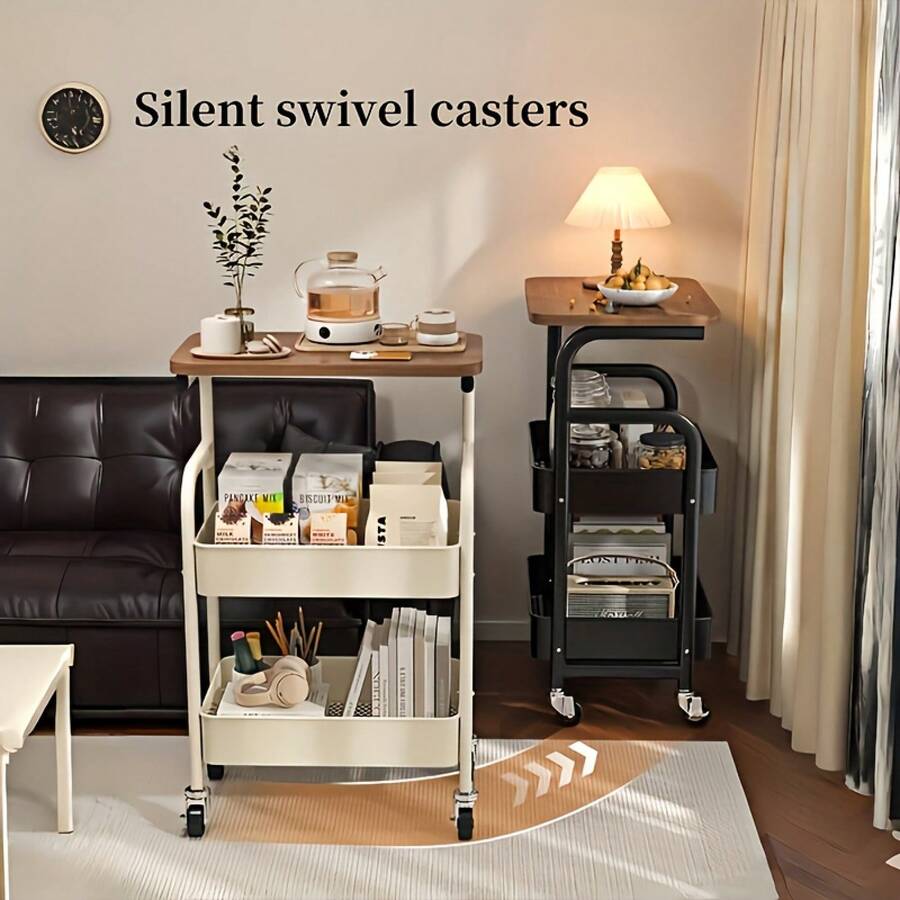 Three-Tier Rolling Cart, Multifunctional Metal Storage Rack, Snack Rack, Durable Steel Frame, Portable Wheels, Suitable For Home Or Office Use, Office Storage And Organization Rolling Cart Christmas Decorations For Home Local Warehouse