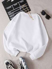 HoodieINAWLY Letter Graphic Thermal Lined Sweatshirt,Long Sleeve Tops Graduation,Back To School Fits,Graduation,Teacher Fits For Women,Back To School Pullover Fall FitLoose And Comfortablewinter Clothes For Women - 白色 - 查看 3