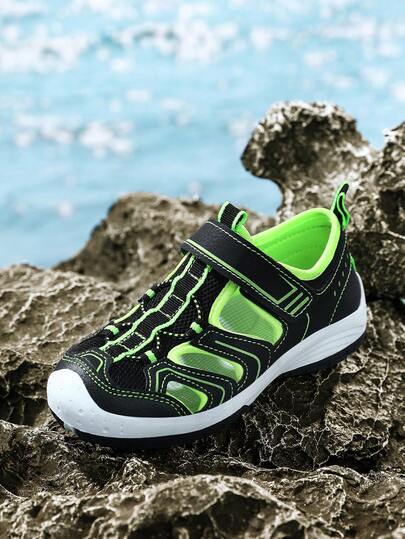 1 Pair Kids' Sports Sandals, Children's Anti-Collision Closed Toe Sandals, Boys' Breathable Hollow Mesh Soft Bottom Athletic Shoes, Suitable For Outdoor Wading, Summer Sports Sandals