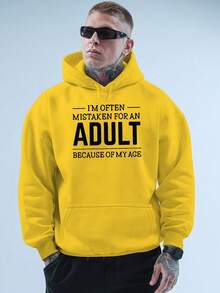 sweat-shirt à capuche pour hommes avec motif jaune - Imprimé "Je suis souvent confondu avec un adulte car j'ai l'air jeune", Sweat-shirt-shirt casual à manches longues avec poche, pour l'automne et l'hiver, vêtements d'automne et d'hiver | sweat-shirt à capuche imprimé drôle | Sweat-shirt-shirt confortable - Noir - Voir 6