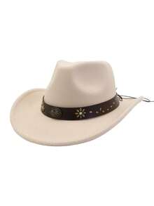 1pc Women Belt Decor Boho Cowgirl Hat Cowboy Hat Fedora Hat Jazz Panama Hat Soft Felt Hat For Daily Use