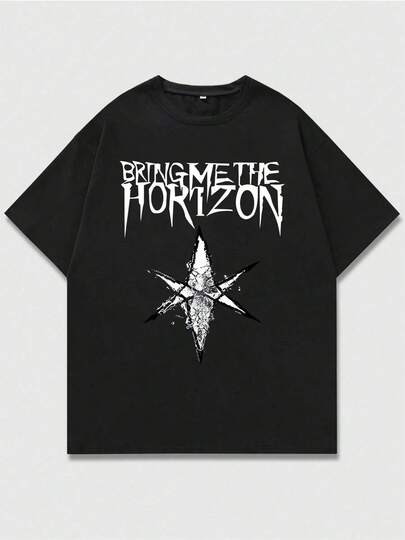 Estampa de estrella con texto gótico,Camiseta casual de cuello redondo y manga corta con estampado,adecuada para uso diario en primavera y verano,unisex,playeras de hombre,camisas de hombre,ropa de hombre,playera de hombre,camisas para hombre,playera hombre,playera manga ,larga hombre,gym,playeras de mujer,ropa para hombre,playeras para hombre,hombre ropa,ropa hombre,oversize hombre,crop top hombre,streetwear,women clothing casual,blusas para dama casuales,camisas de mujer, flash oferta,y26k ropa hombre