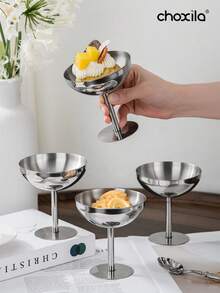 choxila 1/6/12件装不锈钢甜点杯、水果杯、蛋糕杯、糖果杯，圆形带底座布丁托盘，沙拉酸奶小吃盘，适用于婚礼/派对/聚会/斋月