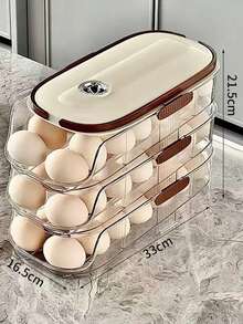 Multi-Layer Stackable Egg Storage Box, Kitchen Egg Holder Tray, Refrigerator Egg Rack With Timer, Automatic Sliding