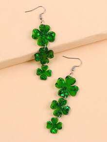 2 chiếc khuyên tai Acrylic hình cỏ ba lá xanh tối giản ngày lễ Thánh Patrick dành cho nữ - màu xanh lá - Xem 3