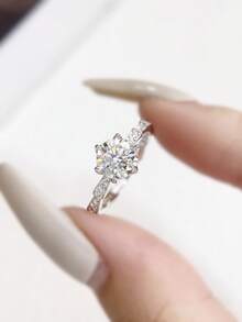 1Pc Advanced Snake Six-Claw Honeycomb Shape 1ct Moissanite Diamond Wedding Band Ring Design D Color S925 Sterling Silver Ring,Suitable For Engagement, Wives, Girlfriends, Birthday Gifts, Anniversary Gifts Bridal Fine Jewelry - Silver - View 2