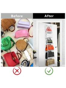 1个6口袋收纳挂袋，壁挂式透明PVC钱包收纳架，节省空间防尘门袋，适用于钱包、鞋子和配饰。