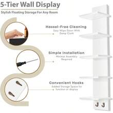 5 Tier Wall Shelf Unit With Hooks, Vertical Column Utility Shelving Home Decor And Storage Organizer, Wall - Mounted Floating Shelves Bathroom Storage, Bedroom 2 Pack - 白色+2裝 - 查看 8