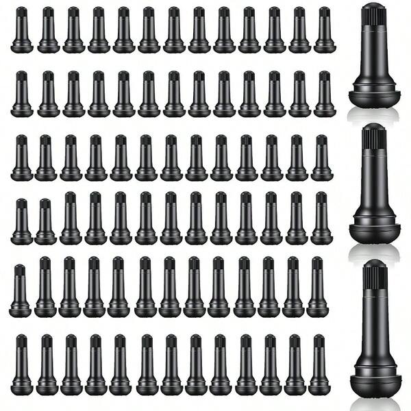 100Pcs TR412 TR413 TR414 Tire Valve Stems Rubber Snapin Short Black Tire Valve Stem Tubeless Rubber Snapin Black Standard Length Replacement For Car Rim Holes 0.45 Inch Diamention