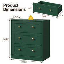 3-Drawer Nightstand, Modern Wooden Bedside Table With Gold Round Knobs, Elegant Accent Chest For Bedroom, Living Room, Hallway, Or Closet - màu xanh lá - Xem 7
