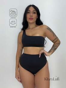 One-Strap High Waist Hot Pants Bikini Set Summer 2025 - 黑色的 - 查看 1