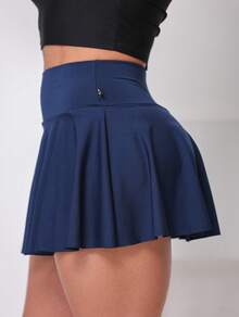 WOLFOX Women's Gym Shorts Skirt In Supplex Fabric With Pocket – High Waist, Compression And Comfort For Training And Running - Màu xanh hải quân - Xem 4