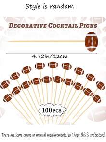 100pcs-Football-Shaped Cocktail Picks, Decorative Toothpicks For Appetizers, Football-Ended Cocktail Skewers Wooden Decorative Fruit Toothpicks, Fruit Sandwich Buffet Party Supplies Long Bamboo Toothpicks, Fruit Toothpicks For Sandwich Buffet Parties Party Supplies - Holiday Birthday Party Decorations - Multicolor - View 4