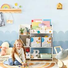 Estantería de Juguetes, Librería Infantil, Armario para Dormitorio con 2 Cajas para Juguetes, Sala de Juegos, Sala de Estar, Gris Paloma/Blanco/Blanco Nube - Blanco - Ver 2