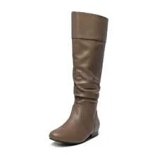 Women's Wide Calf Knee High Boots Fur Lined Side Zipper Fall Winter Boots - 卡其色 - 查看 6