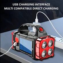 LED Solar Camping Light - Bright, Portable, Rechargeable, With Power Bank Function, USB Port, And LED Flashlight Features. It Boasts Long-Lasting Battery Life, A Durable Design, And Multiple Charging Options,Portable Rechargeable Flashlights, Ideal Hiking Camping Choices, Easily Tackle Various Outdoor Challenges, And Unleash Passion! - Red - View 2