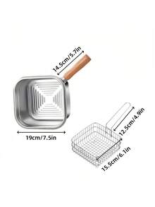 Stainless Steel Square Frying Pan, Household Milk Pot Noodle Pot, Outdoor Portable Tempura Fryer, Compatible With Common Stoves, For Cooking, Holding Soup, Serving Food - Multicolor - View 6