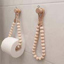 Suport pentru hârtie igienică fără găurire, design rustic cu frânghie și bilă de lemn, accesoriu de baie cu instalare adezivă - Multicolor - Vizualizare 8